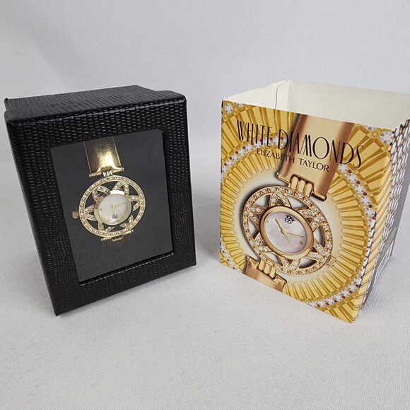 Elizabeth Taylor White Diamonds Gold Tone Rhinestone Watch - Picture 1 of 6
